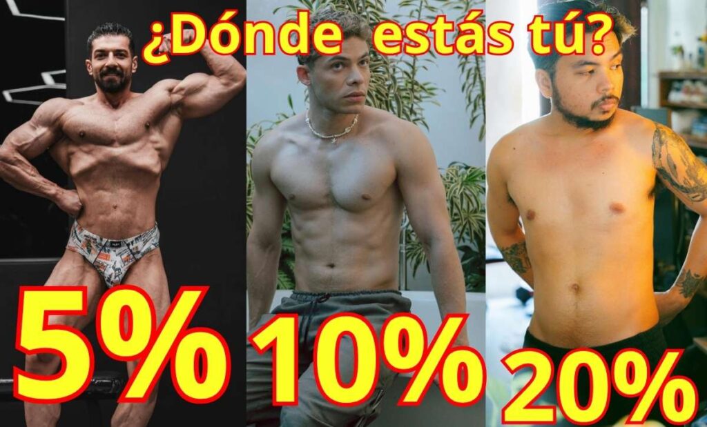 Porcentaje de Grasa Corporal: Cómo Calcularlo con y sin Plicómetro (Guía + Fórmulas + Calculadora) | AlejandroAriasFit Calcular grasa corporal visualmente: comparativa de 5%, 10% y 20% en hombres