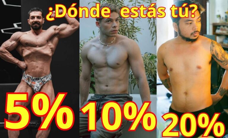 Calcular grasa corporal visualmente: comparativa de 5%, 10% y 20% en hombres