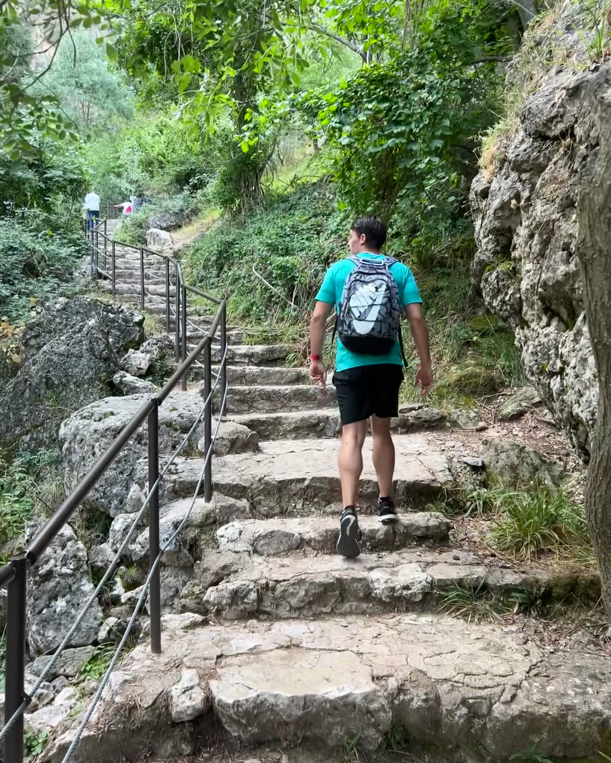 Subiendo unas escaleras de piedra en el campo