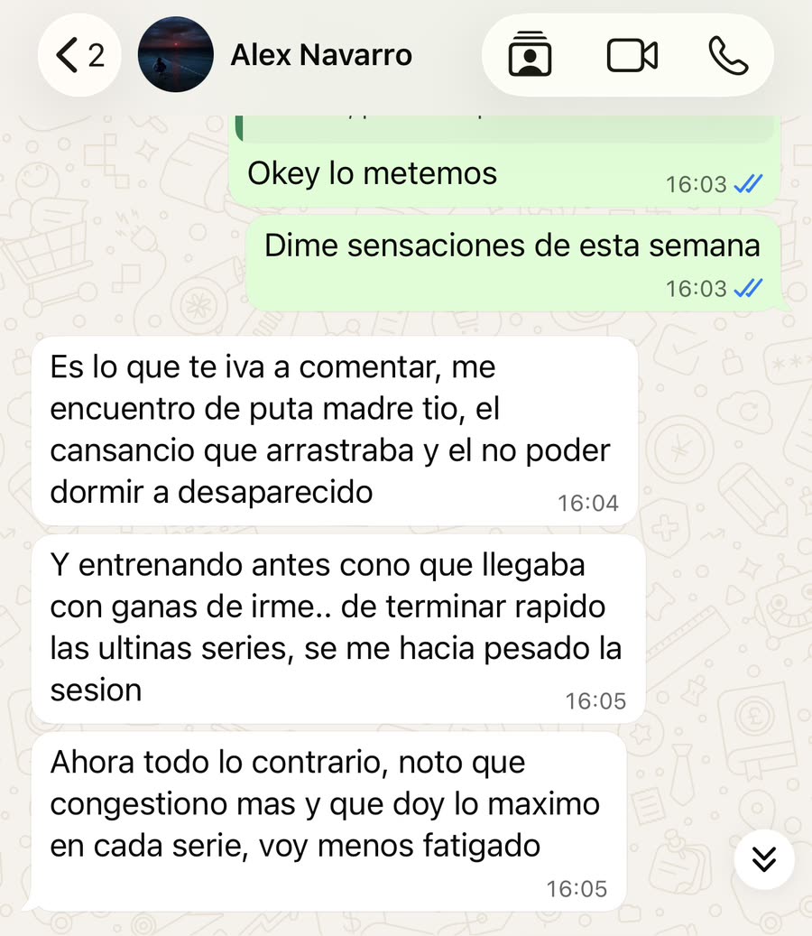 Mensaje de WhatsApp de Alex Navarro a los once días