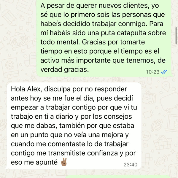 Rodrigo contando por qué empezó a entrenar con Alejandro