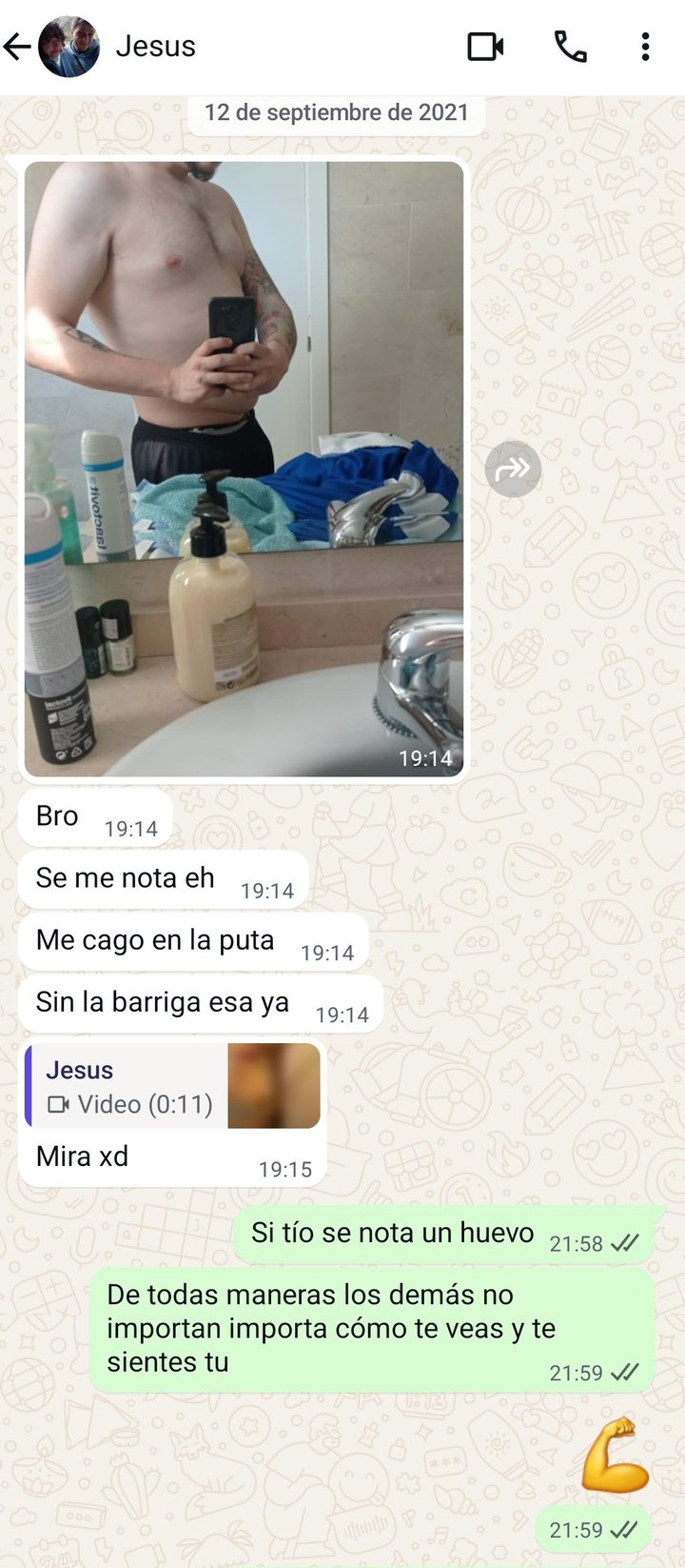 Mensaje de WhatsApp de Jesús: se me nota, eh, sin la barriga esa ya