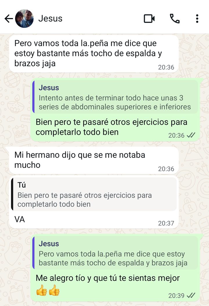 Jesús: toda la peña me dice que estoy más tocho de espalda y brazos