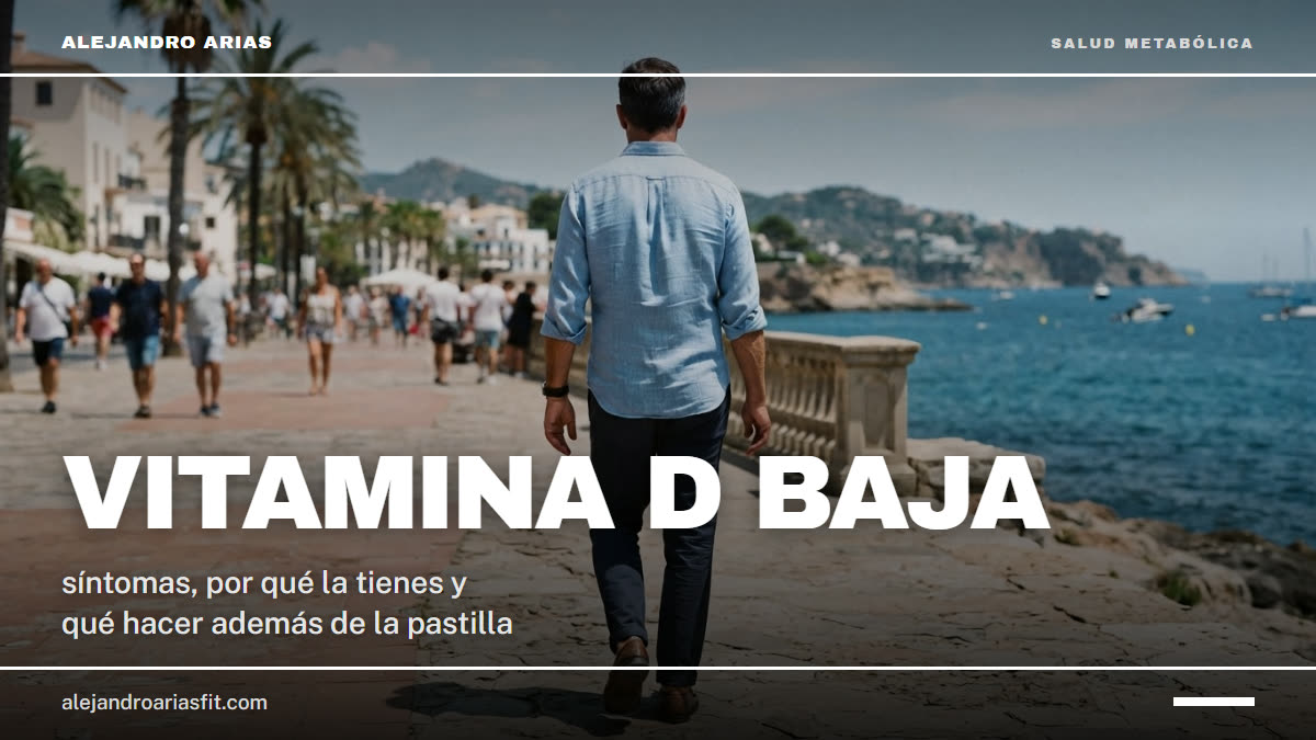 Vitamina D baja: hombre paseando al sol por un paseo marítimo con las mangas remangadas